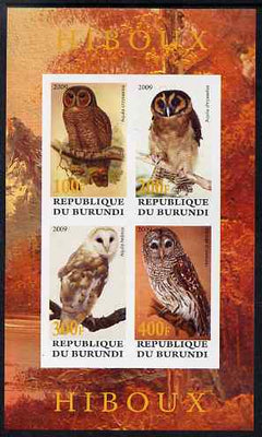 Burundi 2009 Owls imperf sheetlet containing 4 values unmounted mint