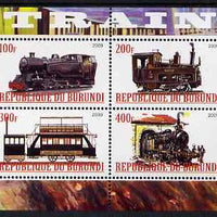 Burundi 2009 Steam Locos #1 perf sheetlet containing 4 values unmounted mint