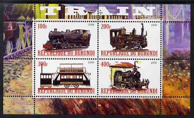 Burundi 2009 Steam Locos #1 perf sheetlet containing 4 values unmounted mint
