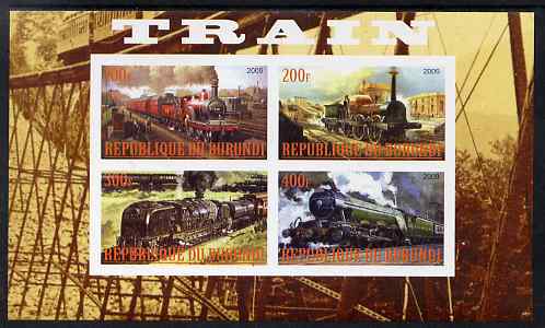 Burundi 2009 Steam Locos #2 imperf sheetlet containing 4 values unmounted mint