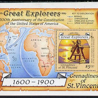 St Vincent - Grenadines 1988 Explorers $5 m/sheet (Sextant) with stamp perforated on three sides only (imperf at right) unmounted mint.