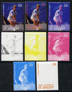 St Vincent - Bequia 1988 International Tennis Players 15c (Anders Jarryd) set of 8 imperf progressive proofs comprising the 5 individual colours plus 2, 4 and all 5 colour composites unmounted mint*