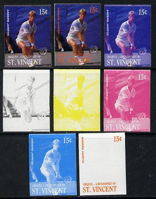 St Vincent - Bequia 1988 International Tennis Players 15c (Anders Jarryd) set of 8 imperf progressive proofs comprising the 5 individual colours plus 2, 4 and all 5 colour composites unmounted mint*