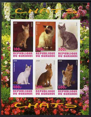 Burundi 2009 Domestic Cats #2 imperf sheetlet containing 6 values unmounted mint
