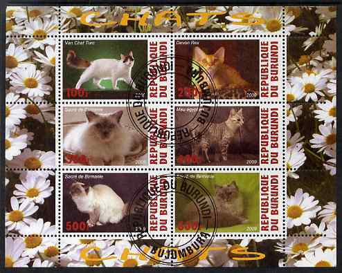 Burundi 2009 Domestic Cats #3 perf sheetlet containing 6 values fine cto used