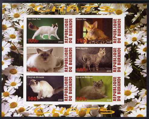 Burundi 2009 Domestic Cats #3 imperf sheetlet containing 6 values unmounted mint