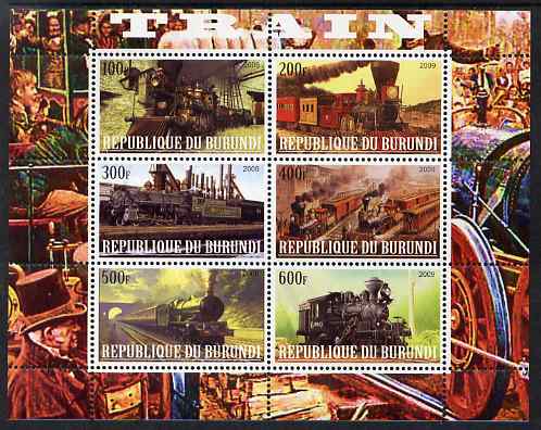 Burundi 2009 Steam Locos #3 perf sheetlet containing 6 values unmounted mint