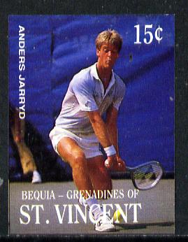 St Vincent - Bequia 1988 International Tennis Players 15c (Anders Jarryd) imperf progressive proof in 4 colours only (orange omitted leaving Country, name and value in white) unmounted mint*