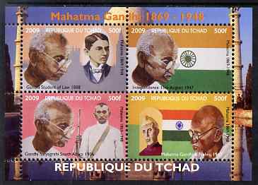 Chad 2009 Mahatma Gandhi perf sheetlet containing 4 values unmounted mint. Note this item is privately produced and is offered purely on its thematic appeal.