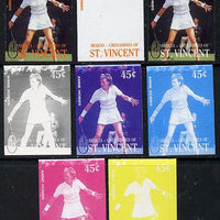 St Vincent - Bequia 1988 International Tennis Players 45c (Anne Hobbs) set of 8 imperf progressive proofs comprising the 5 individual colours plus 2, 4 and all 5 colour composites unmounted mint*