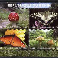 Benin 2009 Mushrooms and Butterflies #1 perf sheetlet containing 4 values unmounted mint. Note this item is privately produced and is offered purely on its thematic appeal