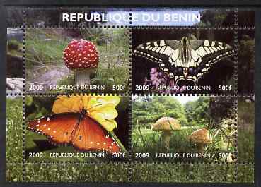 Benin 2009 Mushrooms and Butterflies #1 perf sheetlet containing 4 values unmounted mint. Note this item is privately produced and is offered purely on its thematic appeal