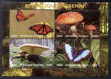 Benin 2009 Mushrooms and Butterflies #2 perf sheetlet containing 4 values unmounted mint. Note this item is privately produced and is offered purely on its thematic appeal