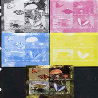 Benin 2009 Mushrooms and Butterflies #2 sheetlet containing 4 values - the set of 5 imperf progressive proofs comprising the 4 individual colours plus all 4-colour composite, unmounted mint