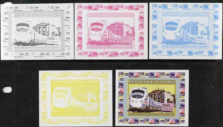 Guinea - Conakry 2006 High Speed Trains #1 - German Ice Train individual deluxe sheet - the set of 5 imperf progressive proofs comprising the 4 individual colours plus all 4-colour composite, unmounted mint