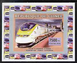 Guinea - Conakry 2006 High Speed Trains #3 - Eurostar Paris - London individual imperf deluxe sheet unmounted mint. Note this item is privately produced and is offered purely on its thematic appeal