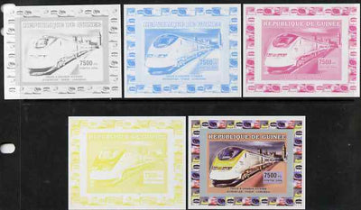 Guinea - Conakry 2006 High Speed Trains #3 - Eurostar Paris - London individual deluxe sheet - the set of 5 imperf progressive proofs comprising the 4 individual colours plus all 4-colour composite, unmounted mint