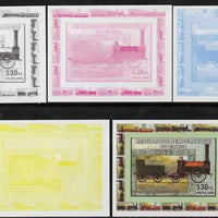 Congo 2006 Transport - British Steam Locos #2 - Stephenson 0-2-2 individual deluxe sheet - the set of 5 imperf progressive proofs comprising the 4 individual colours plus all 4-colour composite, unmounted mint