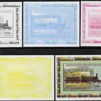 Congo 2006 Transport - British Steam Locos #3 - Stirling 8ft Single 4-2-2 individual deluxe sheet - the set of 5 imperf progressive proofs comprising the 4 individual colours plus all 4-colour composite, unmounted mint