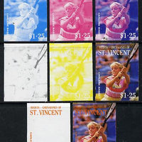 St Vincent - Bequia 1988 International Tennis Players $1.25 (Carlene Basset) set of 8 imperf progressive proofs comprising the 5 individual colours plus 2, 4 and all 5 colour composites unmounted mint*