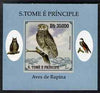 St Thomas & Prince Islands 2009 Raptors - Powerful Owl individual imperf deluxe sheet unmounted mint. Note this item is privately produced and is offered purely on its thematic appeal