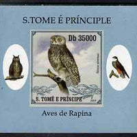 St Thomas & Prince Islands 2009 Raptors - Powerful Owl individual imperf deluxe sheet unmounted mint. Note this item is privately produced and is offered purely on its thematic appeal