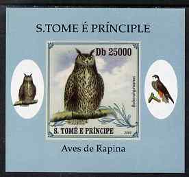 St Thomas & Prince Islands 2009 Raptors - Great Horned Owl individual imperf deluxe sheet unmounted mint. Note this item is privately produced and is offered purely on its thematic appeal