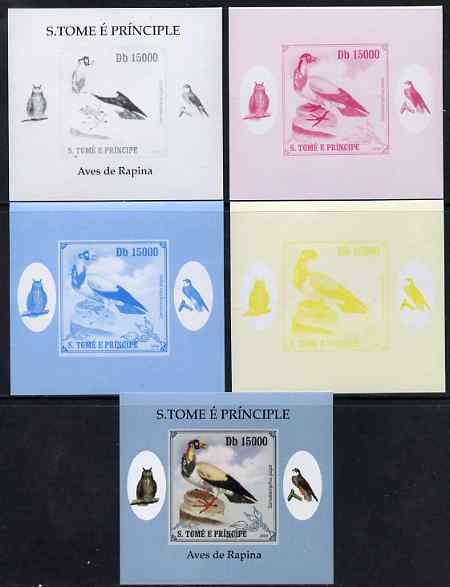 St Thomas & Prince Islands 2009 Raptors - King Vulture individual deluxe sheet - the set of 5 imperf progressive proofs comprising the 4 individual colours plus all 4-colour composite, unmounted mint