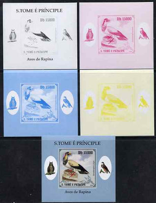 St Thomas & Prince Islands 2009 Raptors - King Vulture individual deluxe sheet - the set of 5 imperf progressive proofs comprising the 4 individual colours plus all 4-colour composite, unmounted mint