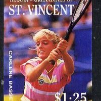 St Vincent - Bequia 1988 Tennis $1.25 (Carlene Basset) imperf progressive proof in 4 colours only (orange omitted leaving Country, name and value in white) unmounted mint*