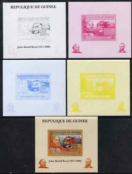 Guinea - Conakry 2008 Atchison, Topeka & Santa Fe Railway - John Shedd Reed & Santa Fe 300C individual deluxe sheet - the set of 5 imperf progressive proofs comprising the 4 individual colours plus all 4-colour composite, unmounted mint