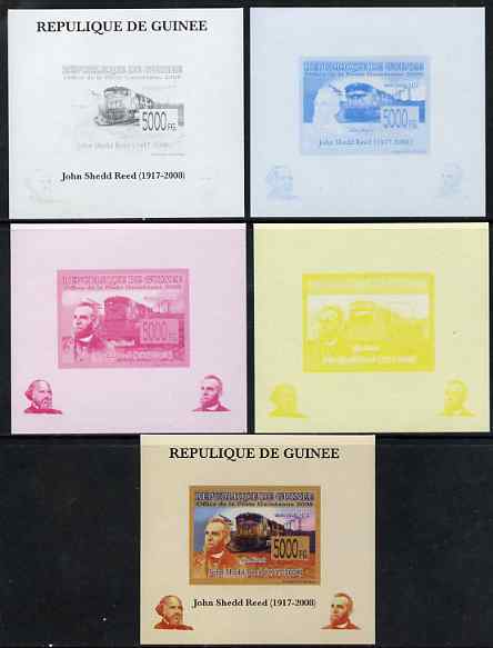 Guinea - Conakry 2008 Atchison, Topeka & Santa Fe Railway - John Shedd Reed & Union Pacific 4172 individual deluxe sheet - the set of 5 imperf progressive proofs comprising the 4 individual colours plus all 4-colour composite, unmounted mint
