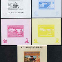 Guinea - Conakry 2008 Atchison, Topeka & Santa Fe Railway - John Shedd Reed & Southern Pacific Loco individual deluxe sheet - the set of 5 imperf progressive proofs comprising the 4 individual colours plus all 4-colour composite, unmounted mint