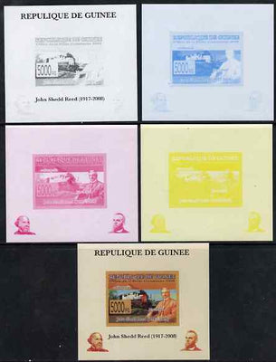Guinea - Conakry 2008 Atchison, Topeka & Santa Fe Railway - John Shedd Reed & Southern Pacific Loco individual deluxe sheet - the set of 5 imperf progressive proofs comprising the 4 individual colours plus all 4-colour composite, unmounted mint