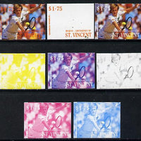 St Vincent - Bequia 1988 International Tennis Players $1.75 (Stefan Edberg) set of 8 imperf progressive proofs comprising the 5 individual colours plus 2, 4 and all 5 colour composites unmounted mint*