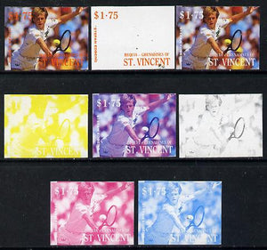 St Vincent - Bequia 1988 International Tennis Players $1.75 (Stefan Edberg) set of 8 imperf progressive proofs comprising the 5 individual colours plus 2, 4 and all 5 colour composites unmounted mint*