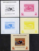 Guinea - Conakry 2008 Atchison, Topeka & Santa Fe Railway - John Shedd Reed & Southern Pacific Train individual deluxe sheet - the set of 5 imperf progressive proofs comprising the 4 individual colours plus all 4-colour composite, unmounted mint