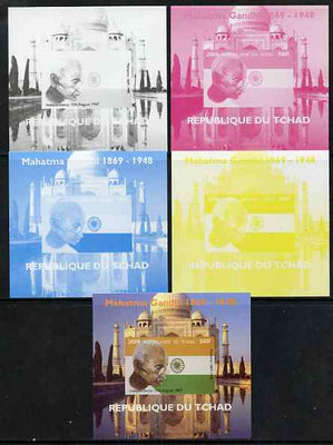 Chad 2009 Mahatma Gandhi #2 individual deluxe sheet - the set of 5 imperf progressive proofs comprising the 4 individual colours plus all 4-colour composite, unmounted mint.