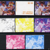 St Vincent - Bequia 1988 International Tennis Players $2 (Gabriela Sabatini) set of 8 imperf progressive proofs comprising the 5 individual colours plus 2, 4 and all 5 colour composites unmounted mint*