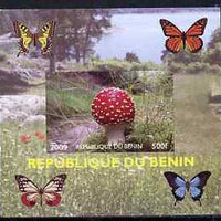 Benin 2009 Mushrooms and Butterflies #2 individual imperf deluxe sheet unmounted mint. Note this item is privately produced and is offered purely on its thematic appeal