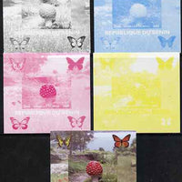 Benin 2009 Mushrooms and Butterflies #2 individual deluxe sheet - the set of 5 imperf progressive proofs comprising the 4 individual colours plus all 4-colour composite, unmounted mint