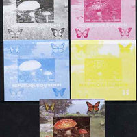 Benin 2009 Mushrooms and Butterflies #4 individual deluxe sheet - the set of 5 imperf progressive proofs comprising the 4 individual colours plus all 4-colour composite, unmounted mint