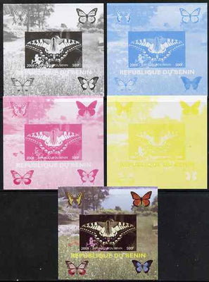 Benin 2009 Butterflies #1 individual deluxe sheet - the set of 5 imperf progressive proofs comprising the 4 individual colours plus all 4-colour composite, unmounted mint