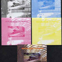 Benin 2009 Steam Locomotives #1 individual deluxe sheet - the set of 5 imperf progressive proofs comprising the 4 individual colours plus all 4-colour composite, unmounted mint