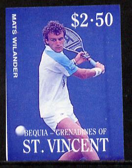 St Vincent - Bequia 1988 International Tennis Players $2.50 (Mats Wilander) imperf progressive proof in blue & magenta only unmounted mint*