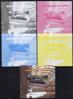 Benin 2009 Steam Locomotives #3 individual deluxe sheet - the set of 5 imperf progressive proofs comprising the 4 individual colours plus all 4-colour composite, unmounted mint