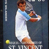 St Vincent - Bequia 1988 International Tennis Players $2.50 (Mats Wilander) imperf progressive proof in 4 colours only (orange omitted leaving Country, name and value in white) unmounted mint*