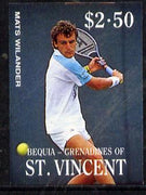 St Vincent - Bequia 1988 International Tennis Players $2.50 (Mats Wilander) imperf progressive proof in 4 colours only (orange omitted leaving Country, name and value in white) unmounted mint*