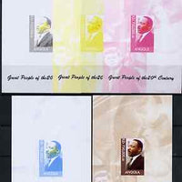 Angola 1999 Great People of the 20th Century - Martin Luther King souvenir sheet (JFK & Mother Teresa in background) - the set of 5 imperf progressive proofs comprising various 2-colour combinations plus all 4-colour composite, unmounted mint