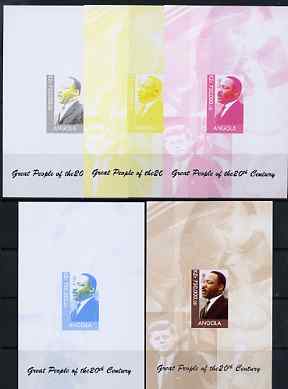 Angola 1999 Great People of the 20th Century - Martin Luther King souvenir sheet (JFK & Mother Teresa in background) - the set of 5 imperf progressive proofs comprising various 2-colour combinations plus all 4-colour composite, unmounted mint